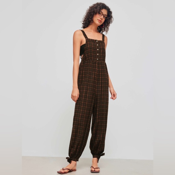 Cider Pants - CIDER SQUARE NECK PLAID JUMPSUIT